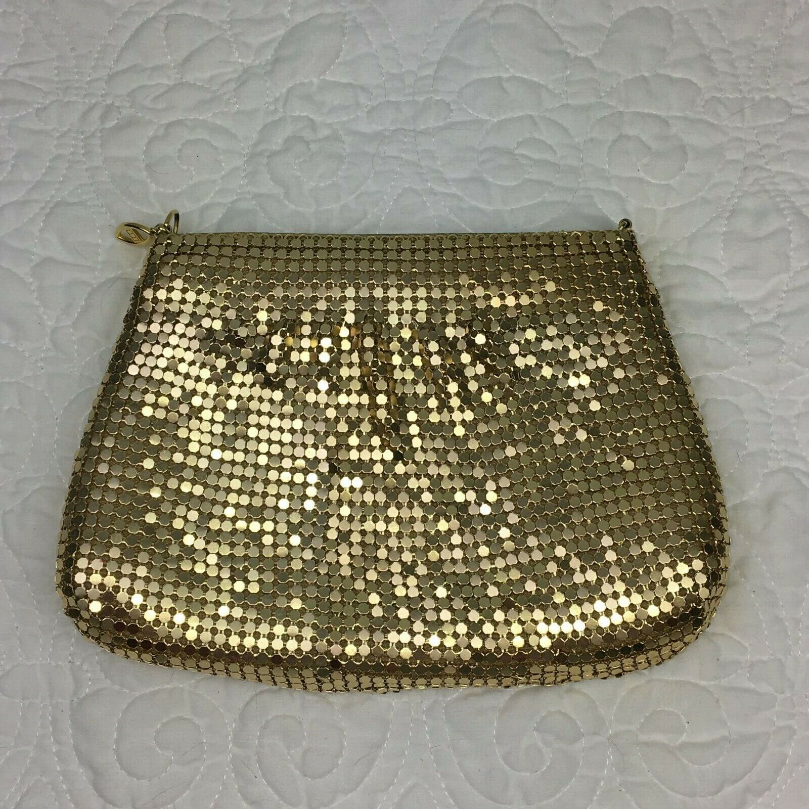 Warren Reed Vintage Mesh Shiny Metallic Gold Evening Bag Clutch Purse Bling Glam