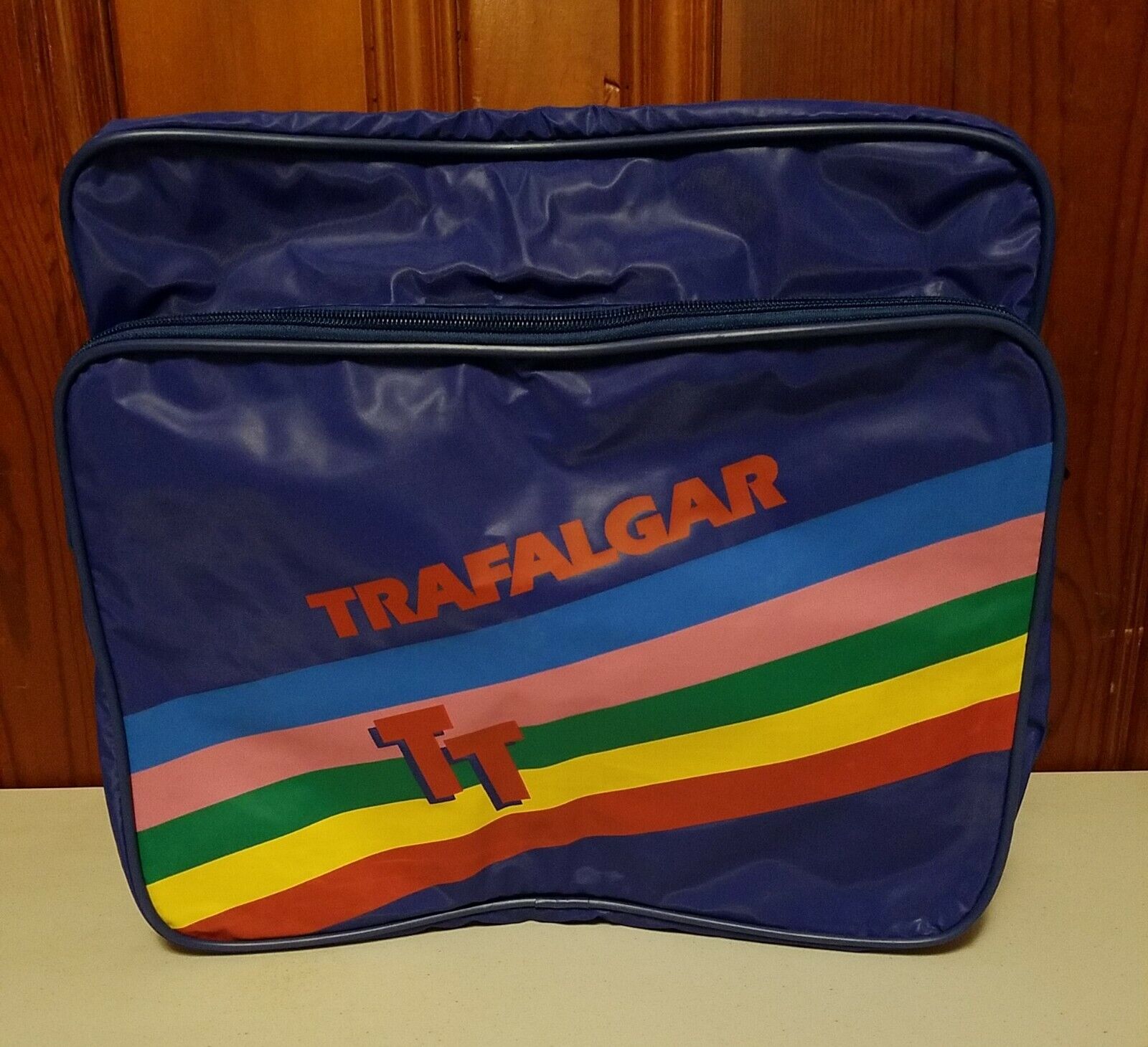 Vintage 80s Trafalgar Tours Nylon Rainbow Messenger, Travel, Carry On Blue Bag