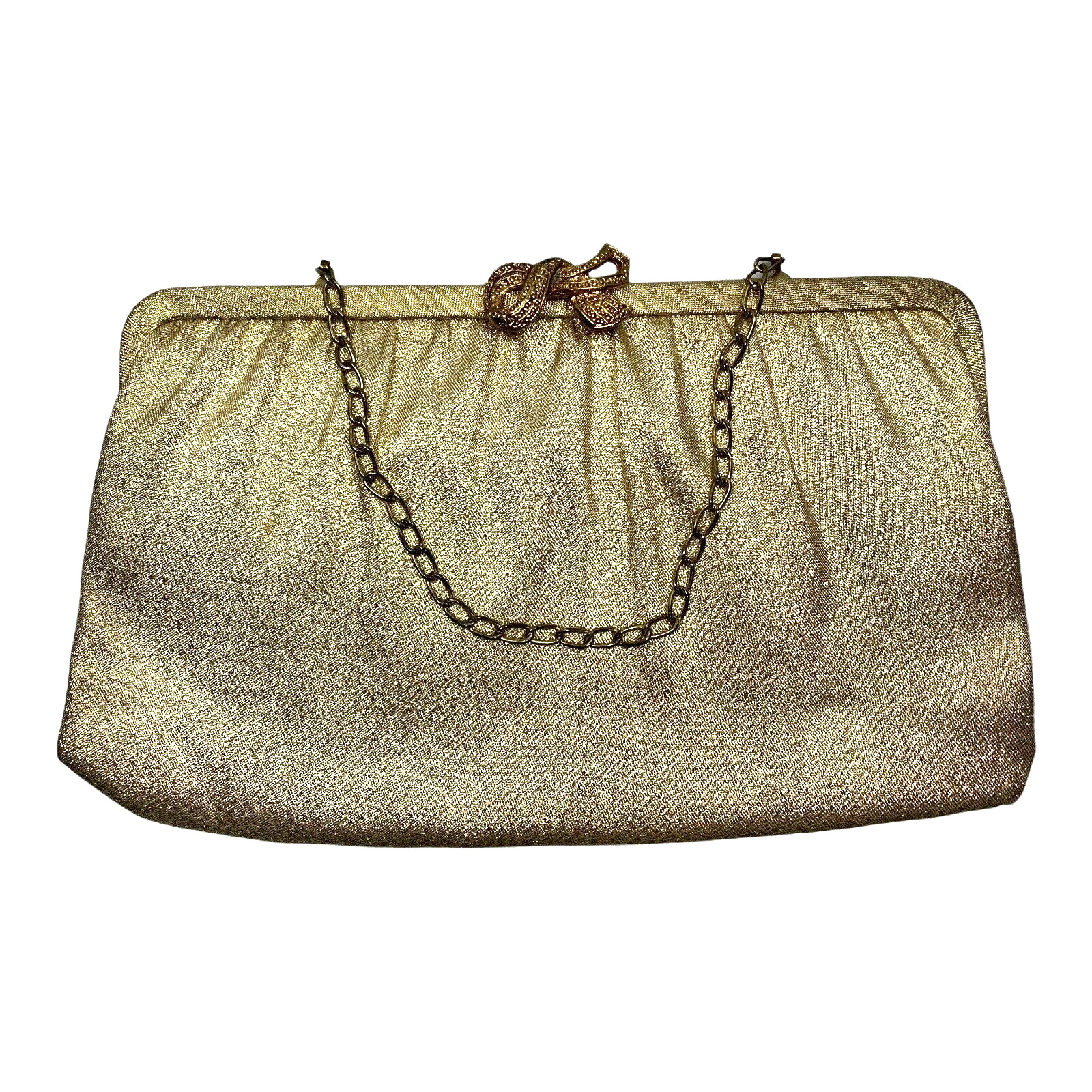 Vintage 50s 60s Gold Lame Metallic Clutch Purse Bag Handbag Hidden Chain Clasp